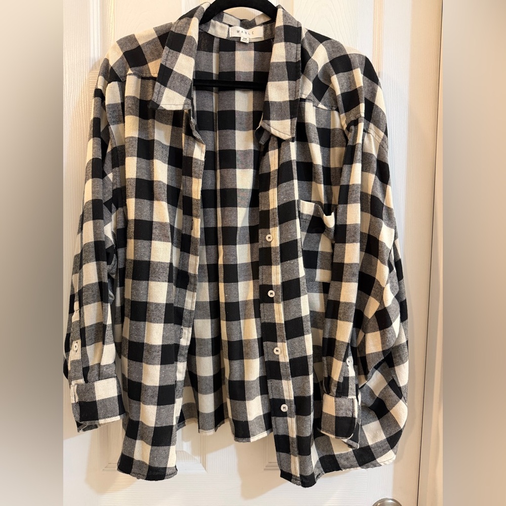 Plaid Button Down Shirt - Black and White